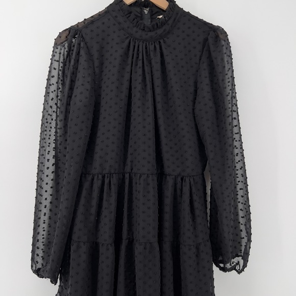 Altar'd State Mini Dress Swiss Dot Ruffle Mock Neck Long Sleeve Black Women XL - Picture 2 of 8